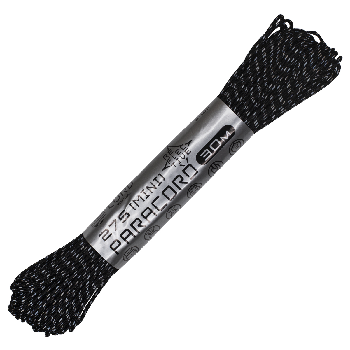 Паракорд 275 (мини) CORD nylon 30м световозвращающий (black)  275.N30.LM.B