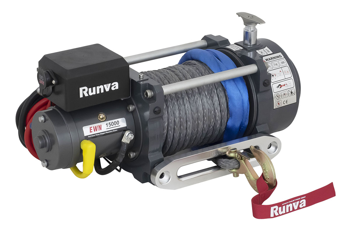 Лебёдка электрическая (индустр.) 12V Runva 15000 lbs 6800 кг синтетический трос EWN15000USR