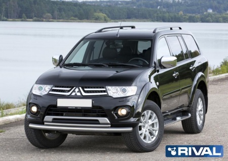 Защита переднего бампера d76+d42 RIVAL Mitsubishi Pajero Sport 2008-2013-2016  R.4007.002
