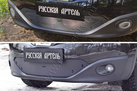 Защитная сетка и заглушка решетки переднего бампера Русская артель Nissan Qashqai 2011-2014  SRN-134012
