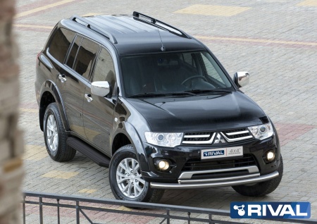 Порог-площадка "Premium-Black" A173ALB + комплект крепежа RIVAL Mitsubishi Pajero Sport  A173ALB.4003.1